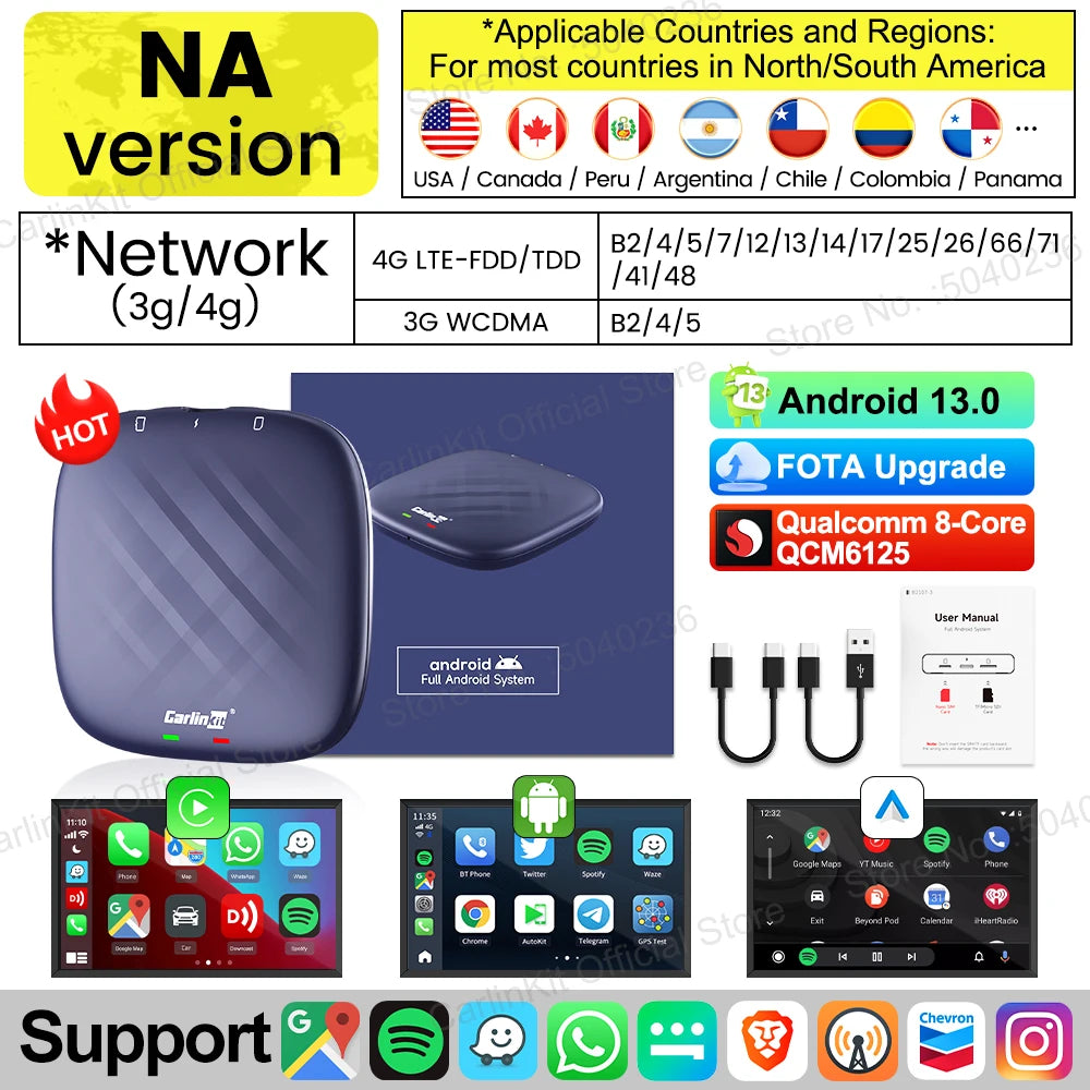 CarlinKit Android 13 8+128GB SIM Wireless CarPlay AI Box