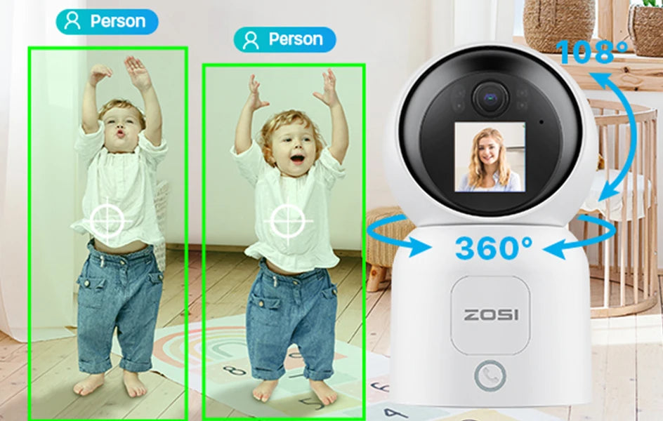 ZOSI C519M 4MP/5MP/4K WiFi Security Camera – 2.4/5GHz Indoor Home Cam with 360° View