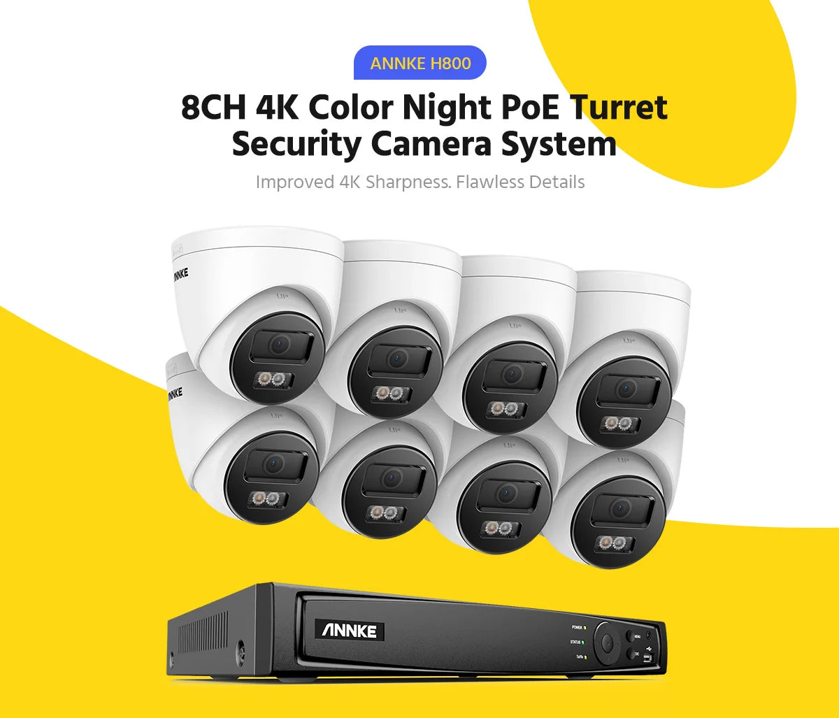 ANNKE 4K 8MP PoE CCTV System | 8CH H.265+ NVR, 4× 8MP Cameras, 128GB TF Card Support