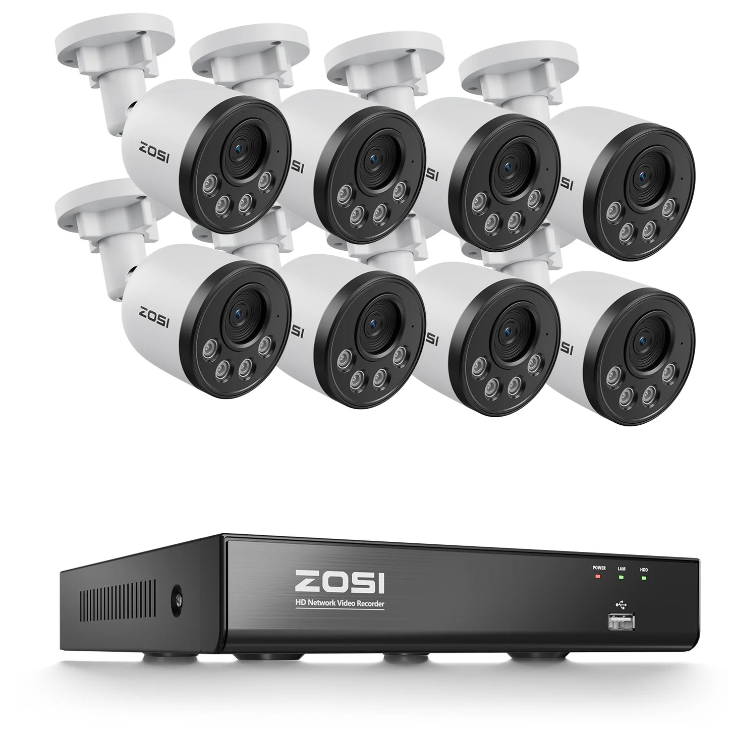 ZOSI 4K PoE NVR Security Camera System 8MP Weatherproof Wired PoE Cameras H.265+ 4K/8MP 8CH CCTV NVR for Home 24/7 Surveillance