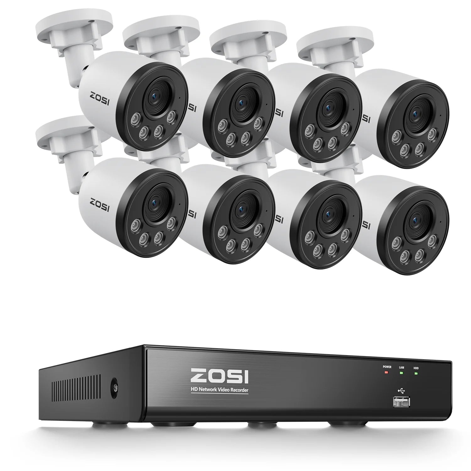 ZOSI 4K PoE NVR Security Camera System 8MP Weatherproof Wired PoE Cameras H.265+ 4K/8MP 8CH CCTV NVR for Home 24/7 Surveillance