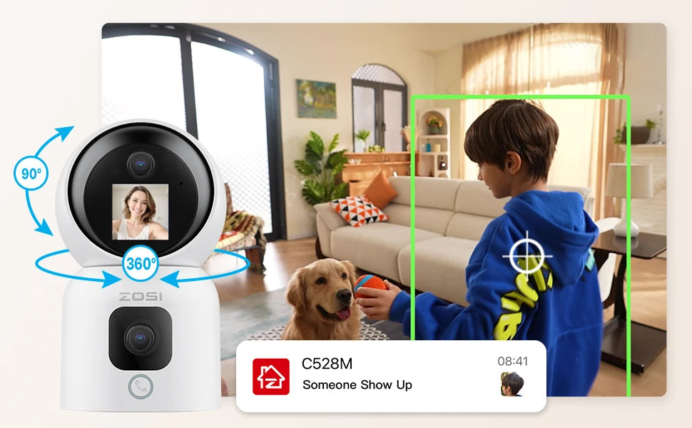 ZOSI 360° PTZ Smart Home Security Camera – Auto‑Tracking Indoor WiFi Baby & Pet Monitor with AI Detection & HD Night Vision