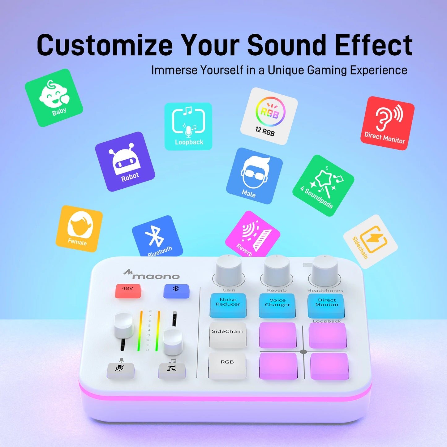 Maono G1 NEO – Gaming Audio Mixer 4‑Channel | RGB Effects, Custom Sound Pads, XLR Mic Interface, Streaming & Podcast Mixer