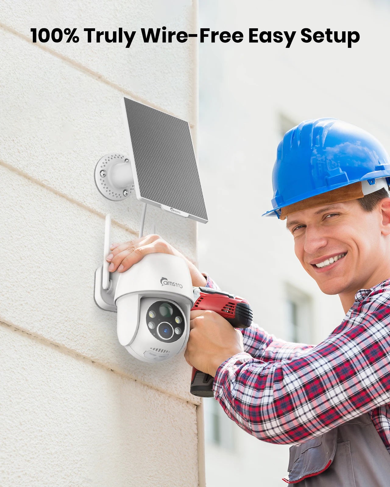 Camstro 2K Solar PTZ Camera | Color Night Vision, 4× Optical Zoom, Two‑Way Audio, 2.4G WiFi