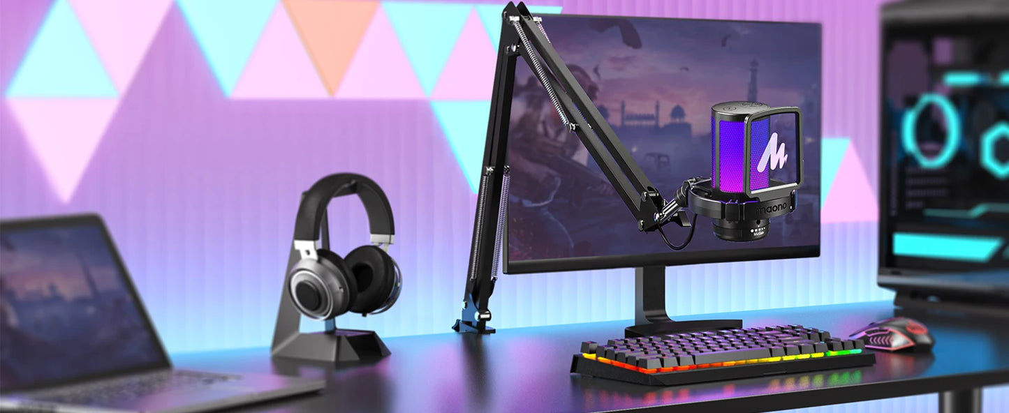 Maono DGM20S – USB Gaming Condenser Microphone | RGB Lighting, Noise Cancellation & Boom Arm for Streaming, Podcasting, YouTube & TikTok