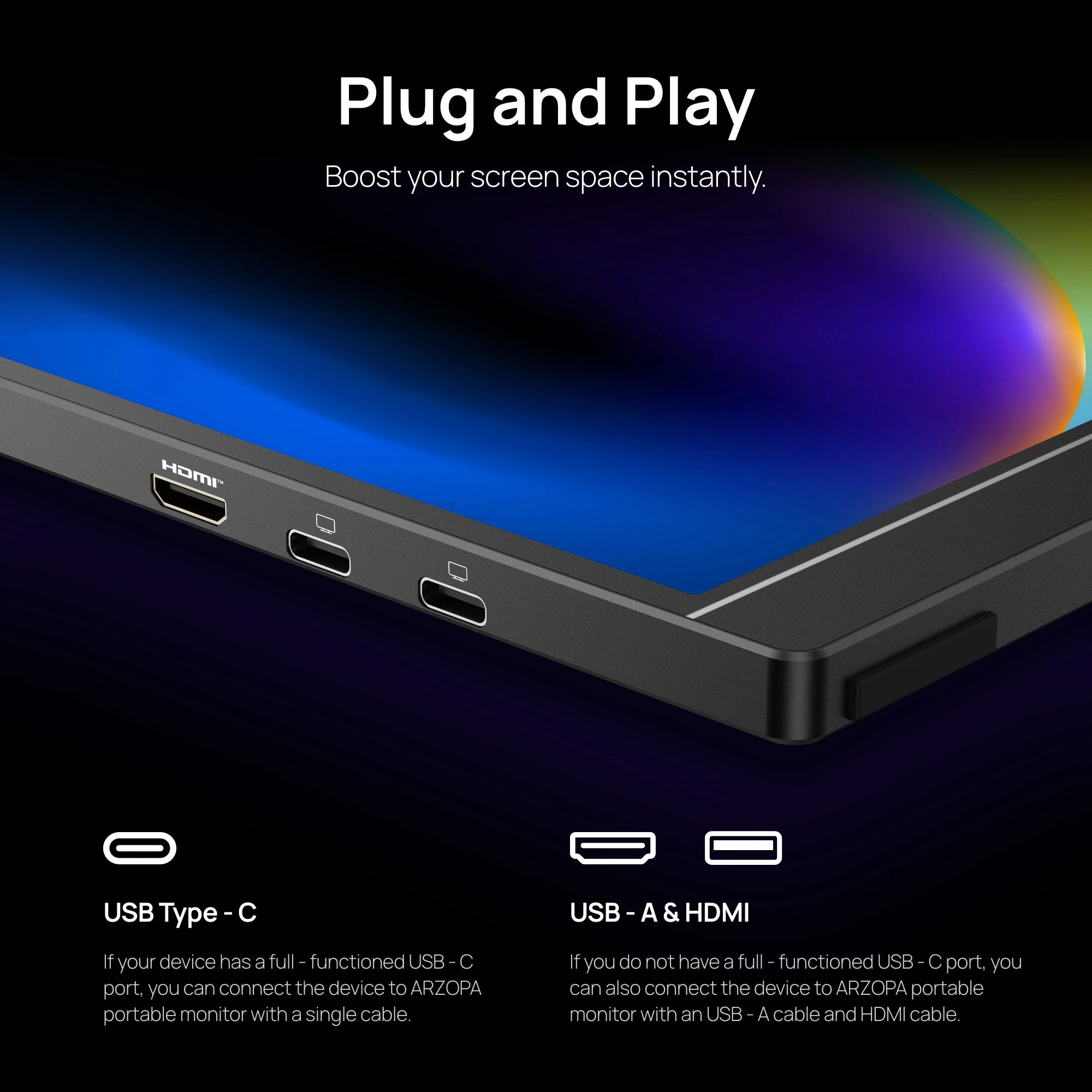 ARZOPA Z1RC 16" Portable Monitor | 2.5K 2560×1600, IPS, 100–123% sRGB, USB‑C & HDMI