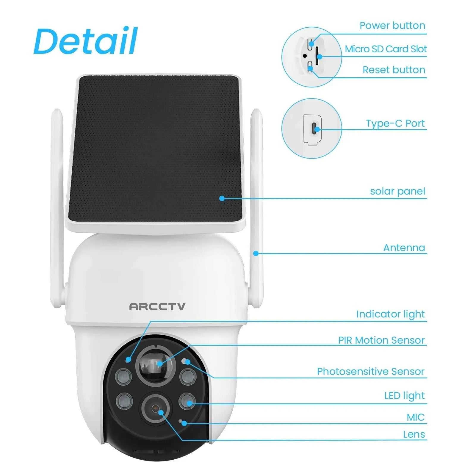 ARCCTV 4MP Wifi Solar Camera Kit Outdoor Wireless Security Surveillance Camera Set Siren Alarm Humanoid Detection Two Way Audio - Limetastore