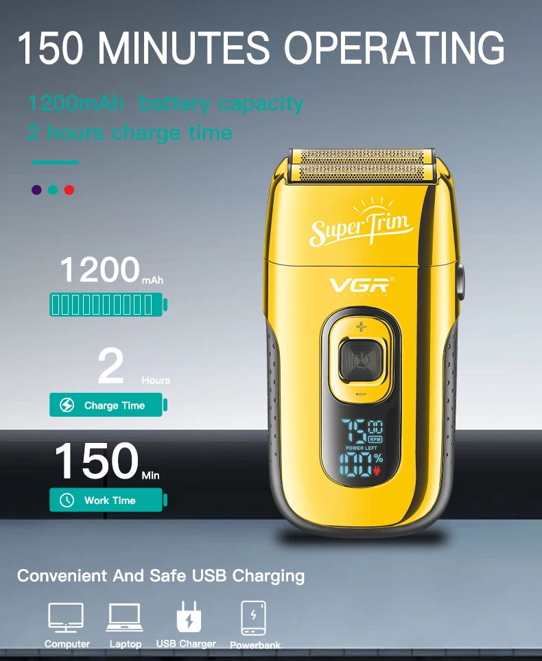 VGR Shaver Beard Trimmer Metal Twin Blade Shaving Machine Professional Rechargeable Usb Foil Electric Shaver Razor for Men V-332