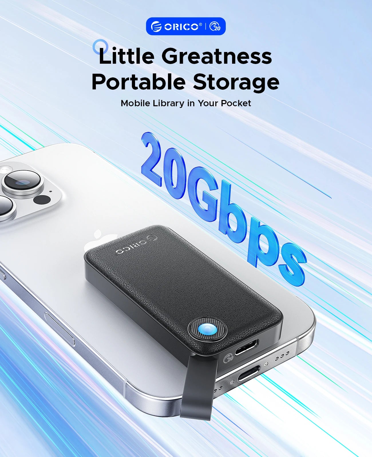 ORICO 2TB Ultra‑Mini Portable SSD – Up to 2000MB/s USB 3.2 Gen 2x2 External Solid State Drive