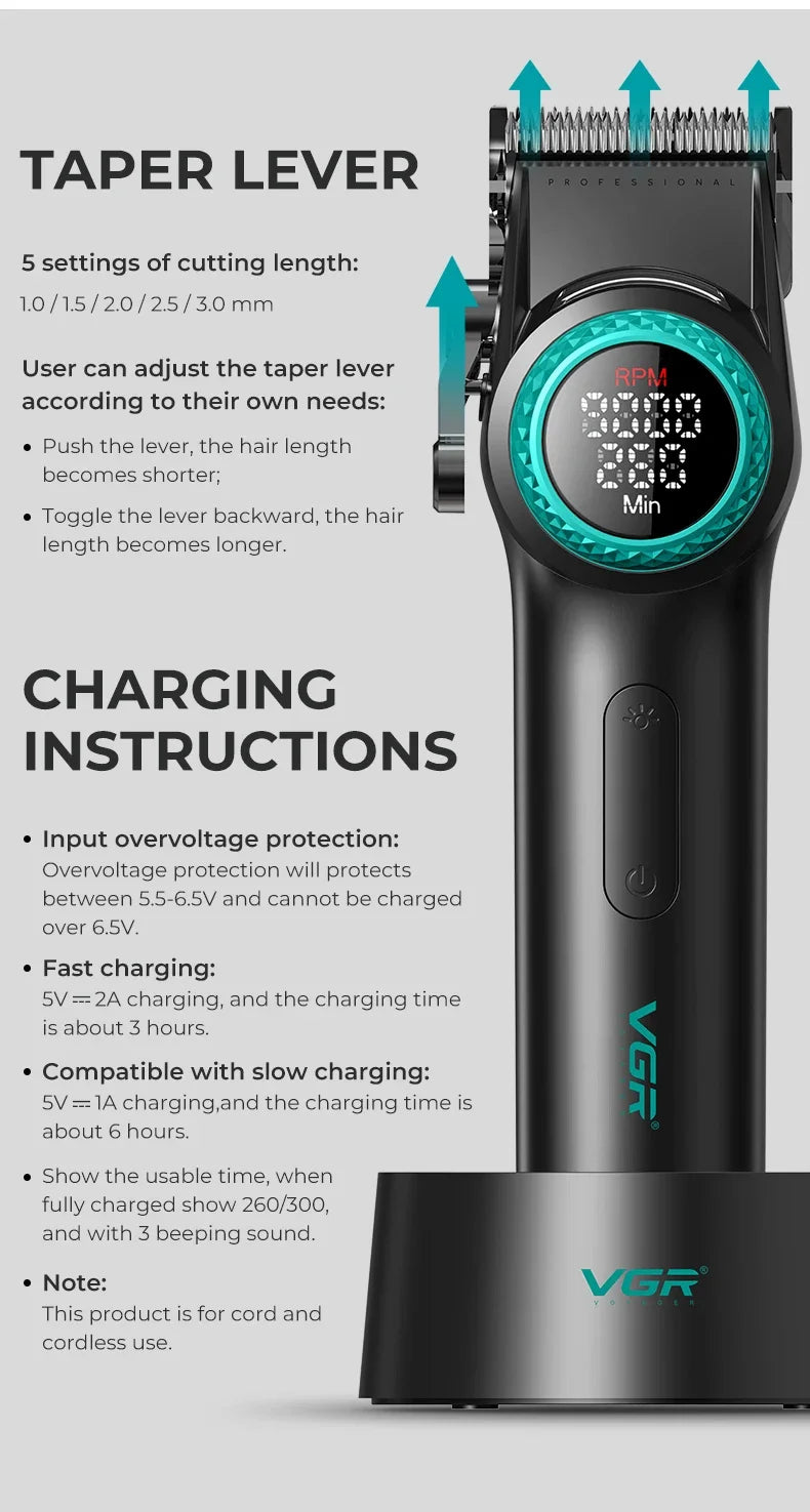 VGR Hair Clipper Cordless Hair Trimmer Professional Hair Cutting Machine Rechargeable Haircut 9000 RPM Clipper for Men V-001