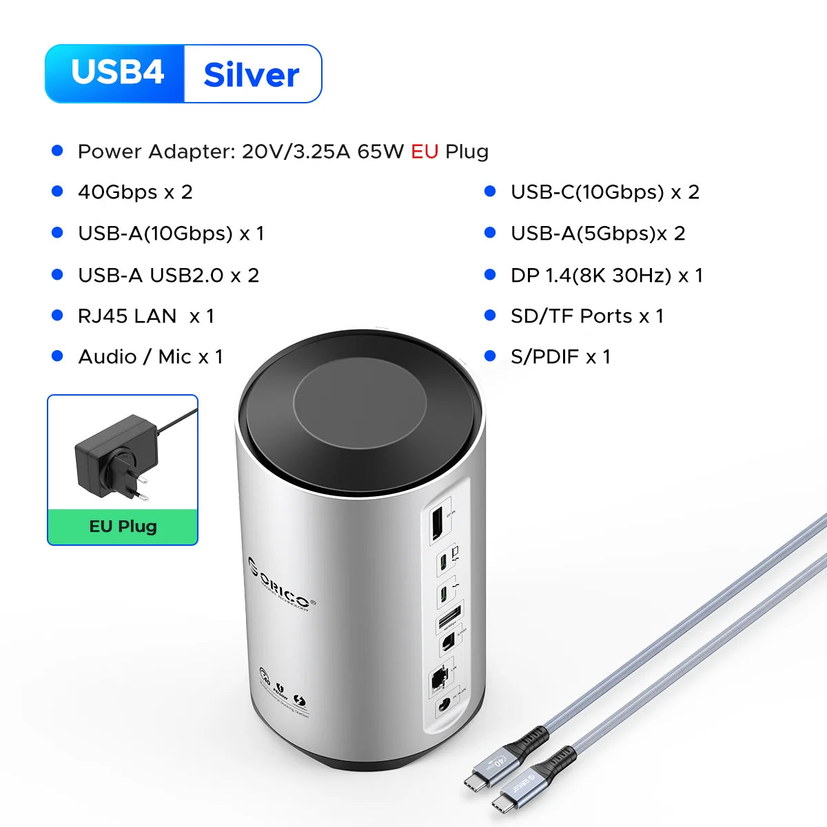 ORICO USB4 Type‑C Docking Station for MacBook Pro M1/M2 with 8K HDMI, DisplayPort
