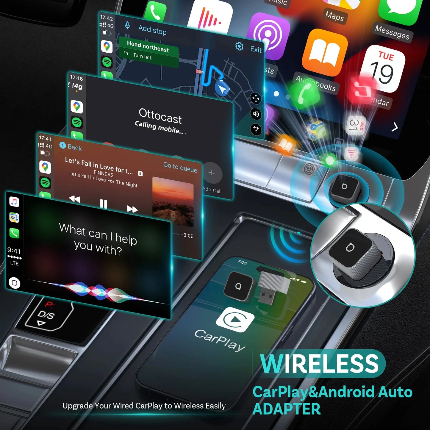 OTTOCAST Mini Slim Wireless CarPlay & Android Auto Adapter