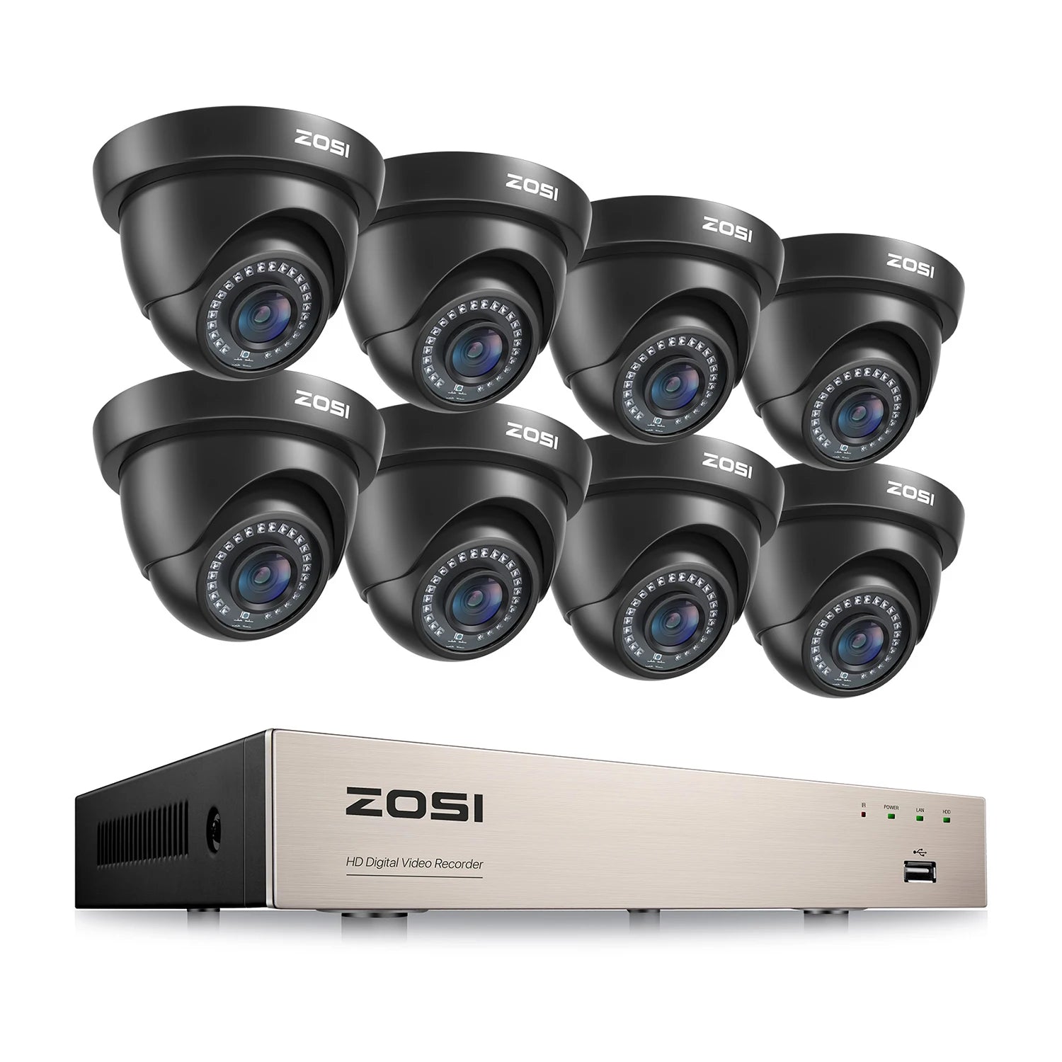 ZOSI 1080p 8CH Home CCTV Security System – H.265+ DVR with 2MP Indoor/Outdoor Dome Cameras