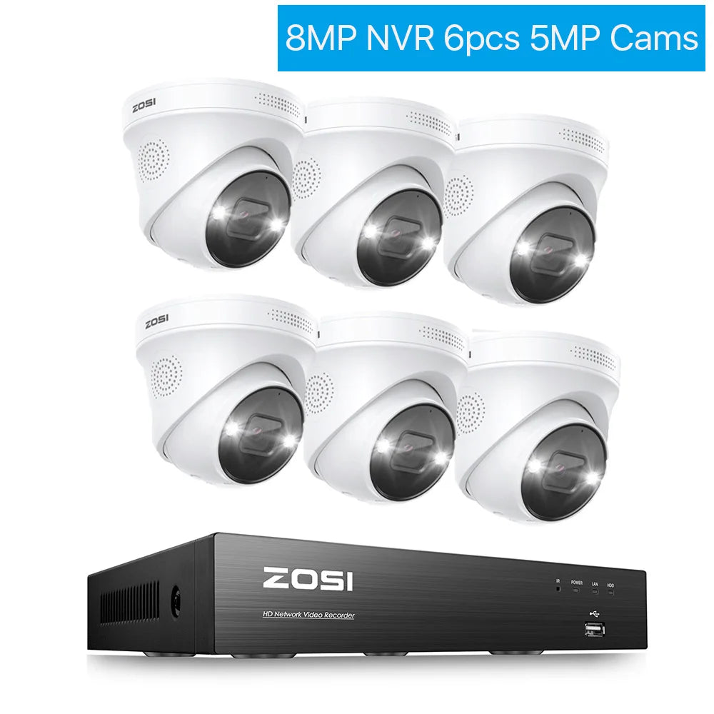 ZOSI 4K 8MP PoE Security Camera System – 8CH H.265+ NVR with 5MP/8MP Outdoor IP Cameras | AI Human/Vehicle Detection & Full‑Color Night Vision | Home & Business CCTV Kit