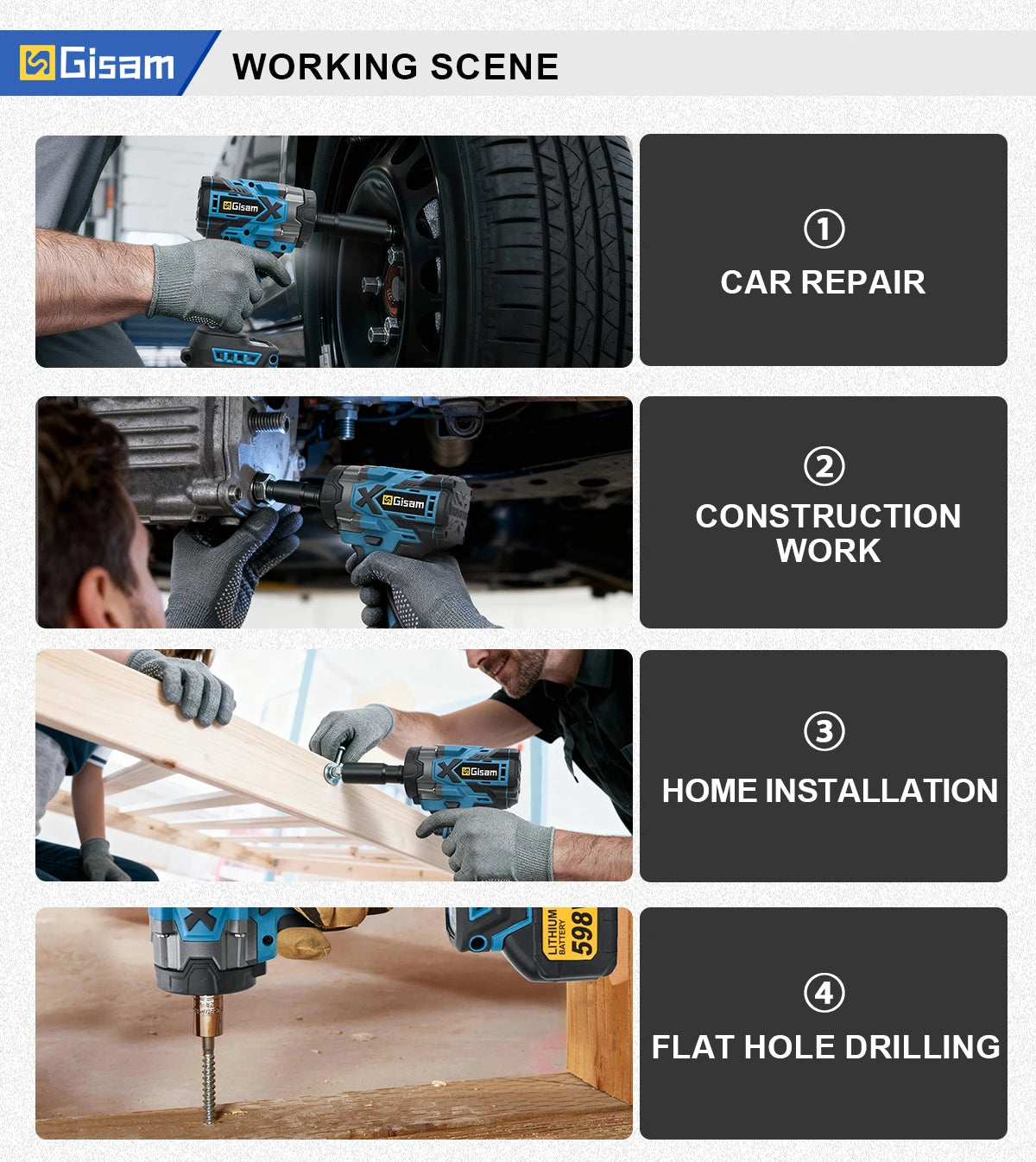 Gisam 900N.m Brushless Impact Wrench 1/2"