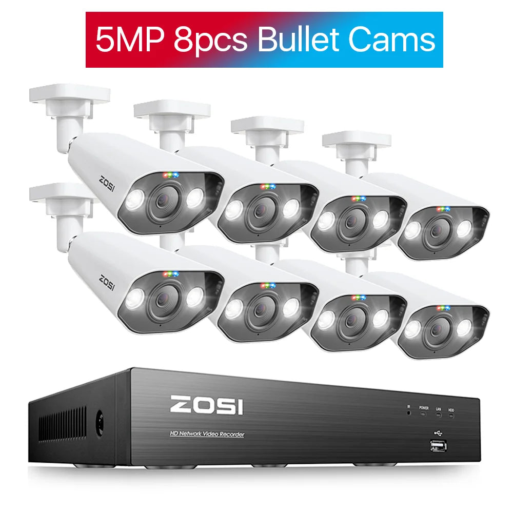 ZOSI 5MP PTZ PoE Security Camera System – 8CH 8MP NVR Kit with Two‑Way Audio | AI Face Detection