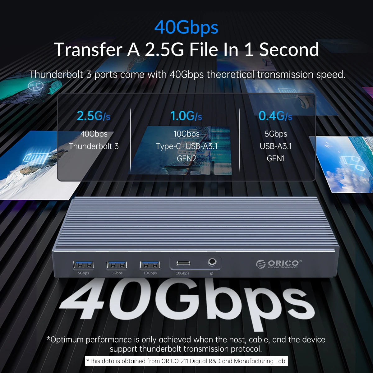 ORICO Thunderbolt 3 M.2 NVMe/NGFF SSD Enclosure Docking Station with 40Gbps USB‑C