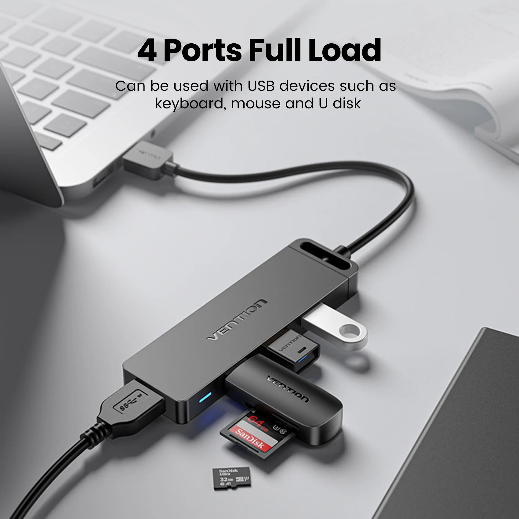 Vention USB 3.0 Hub 4‑Port | 5Gbps High‑Speed Multiport Splitter for Laptop & Desktop