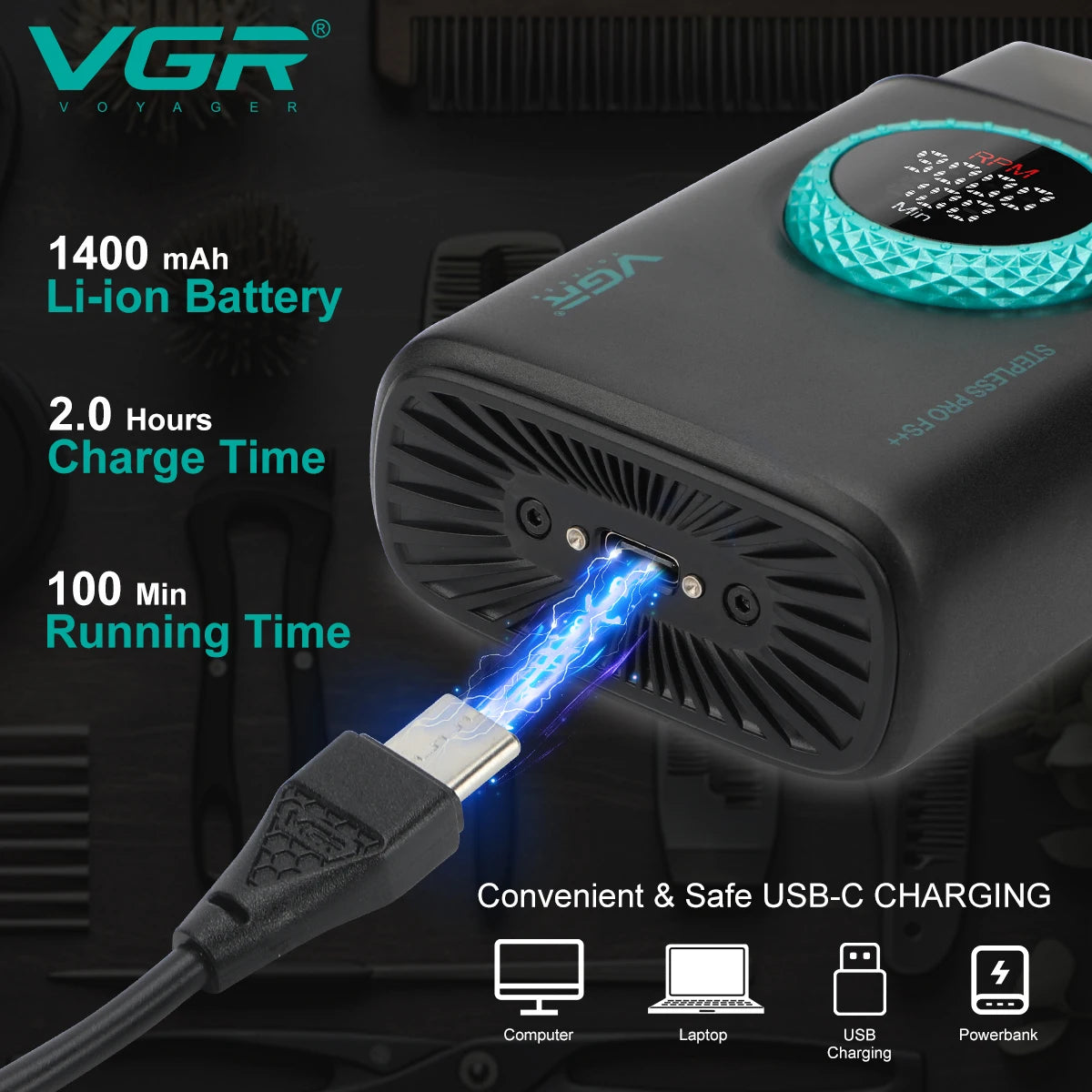 VGR Shaver Professional Razor Rechargeable Beard Trimmer Electric Shaver Digital Display Trimmer 9000 RPM Shaver for Man V-377