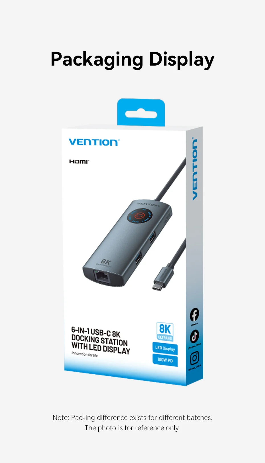 Vention USB‑C 8K/4K HDMI Hub | LED Display, USB‑A/C 3.0, 3.2 Gen1, Gigabit Ethernet Adapter