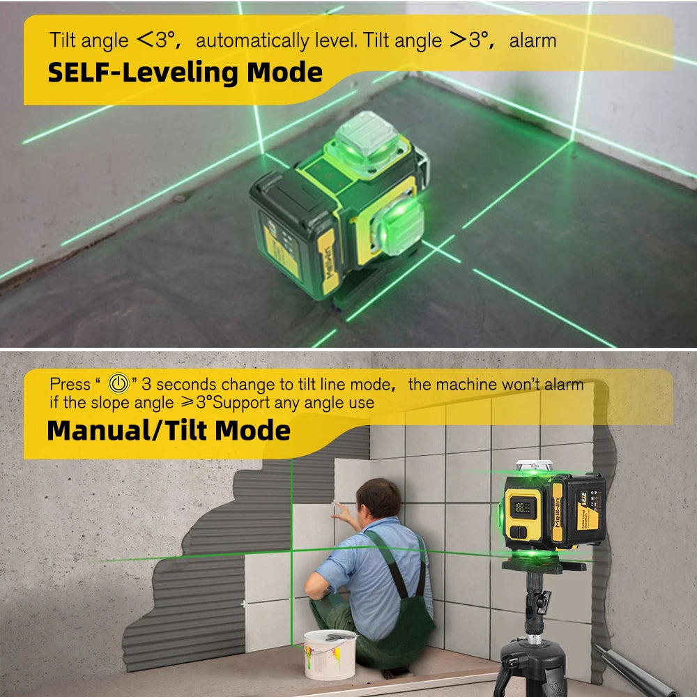 MELLWIN 16 Lines Laser Level APP Remote Control Selfleveling 360 Horizontal & Vertical Laser level With 6Ah Big Li-ion Battery - Limetastore