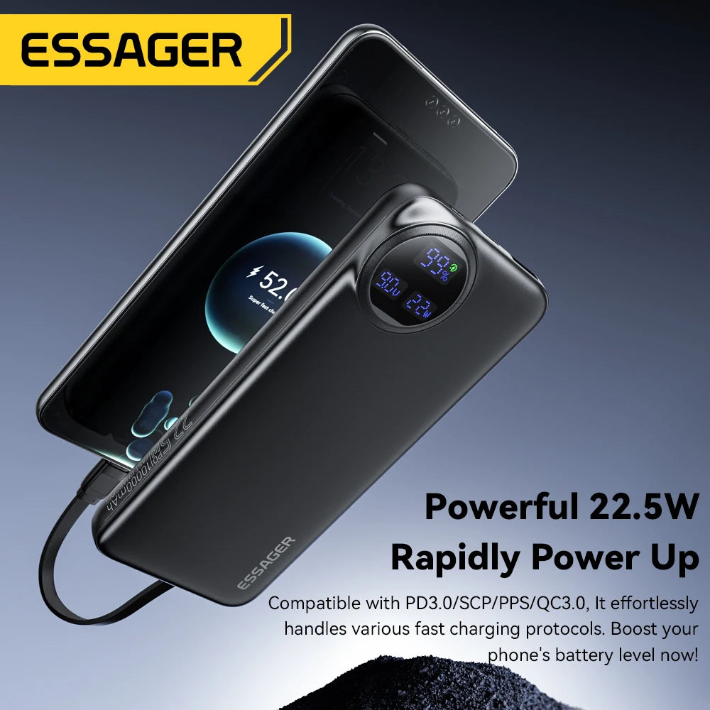ESSAGER 22.5W Power Bank 20000mAh with Two Built-in Cables