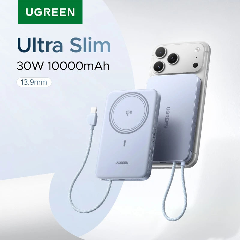 UGREEN Ultra‑Slim 30W 10000mAh Magnetic Power Bank – Wireless Qi2