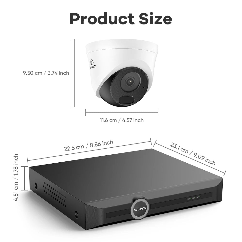 SANNCE 5MP PoE CCTV System | 8CH NVR, Audio Recording, 100ft Night Vision, Human & Vehicle Detection