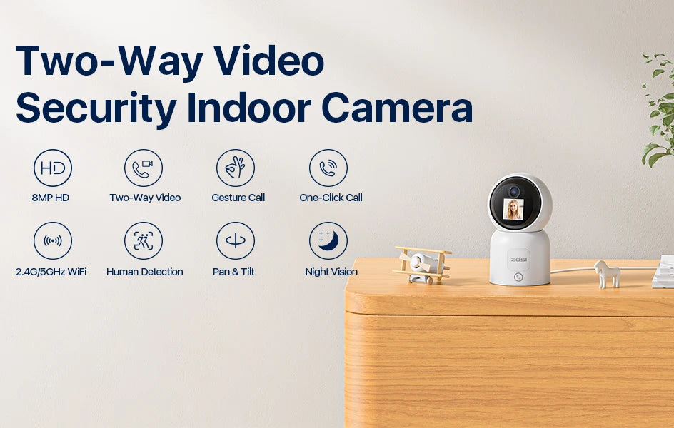 ZOSI C519M 4MP/5MP/4K WiFi Security Camera – 2.4/5GHz Indoor Home Cam with 360° View