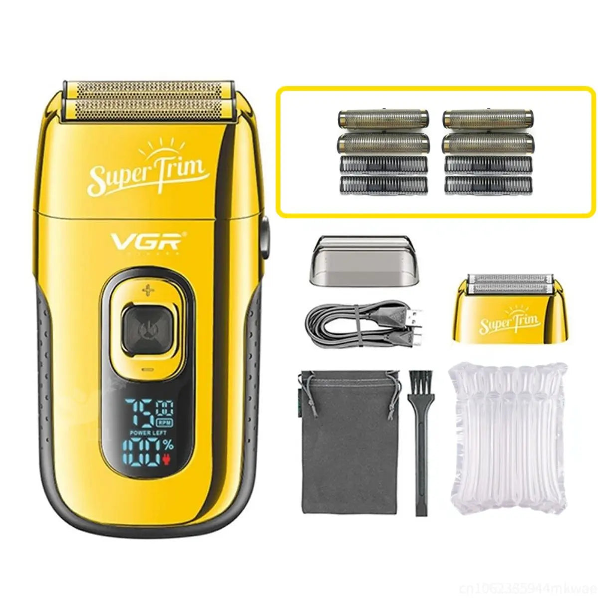 VGR Electric Shaver Professional Beard Shaver Reciprocating Bald Shaver Beard Trimmer Rechargeable LED Display Golden V-332