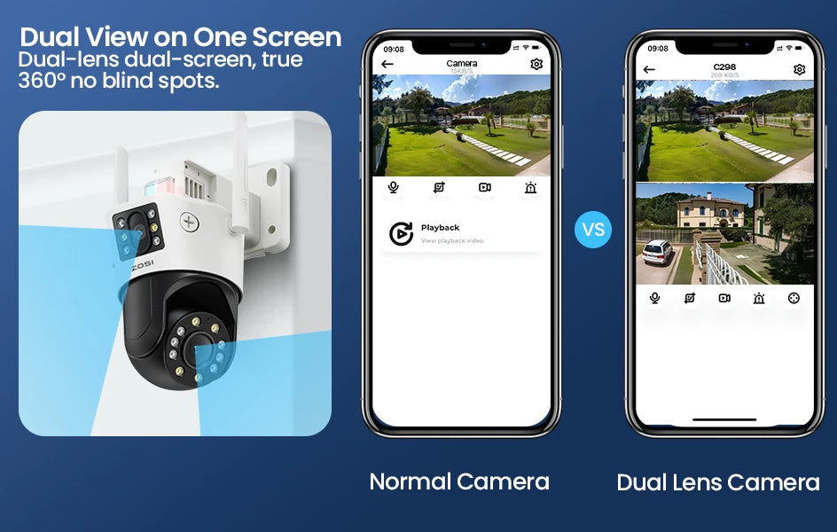 ZOSI C298 Max 4K 8MP Dual‑Lens PTZ Security Camera – 2×4MP Wide‑Angle Outdoor WiFi/Wired Surveillance Cam