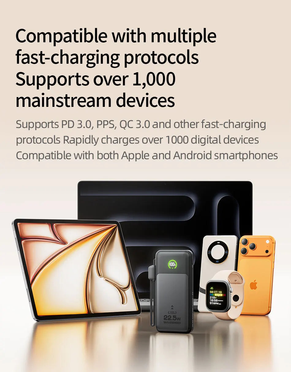 MOVESPEED P19 Power Bank 10000mAh with Built-in USB-C Cable
