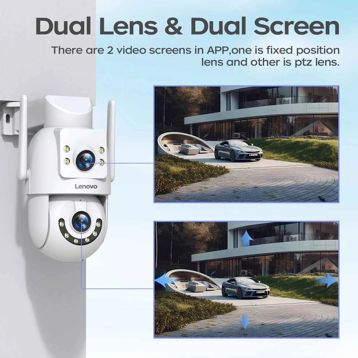 Lenovo 4K 6MP WiFi Surveillance Camera Outdoor Security Dual Lens Dual Screen AI Tracking PTZ IP Camera CCTV Video Surveillance - Limetastore