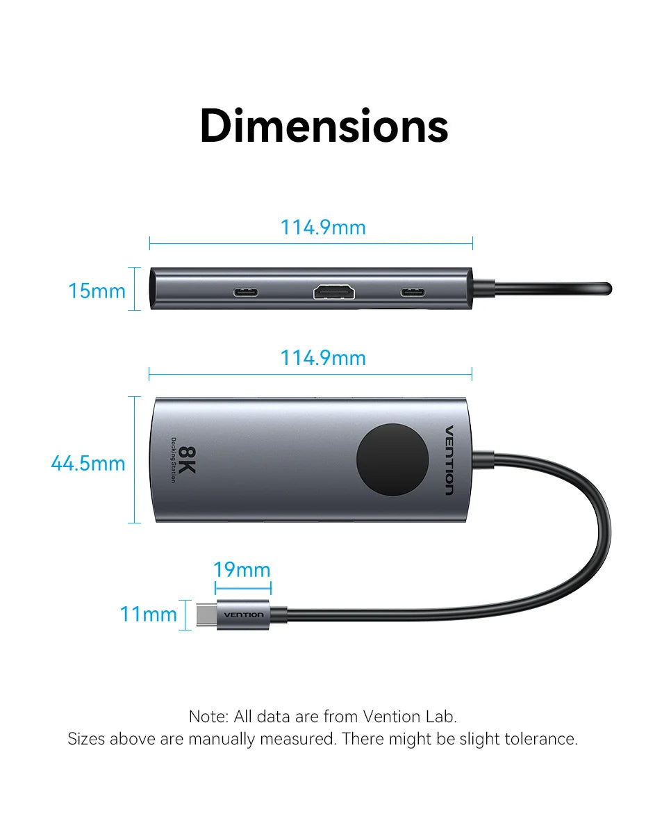 Vention USB‑C 8K/4K HDMI Hub | LED Display, USB‑A/C 3.0, 3.2 Gen1, Gigabit Ethernet Adapter