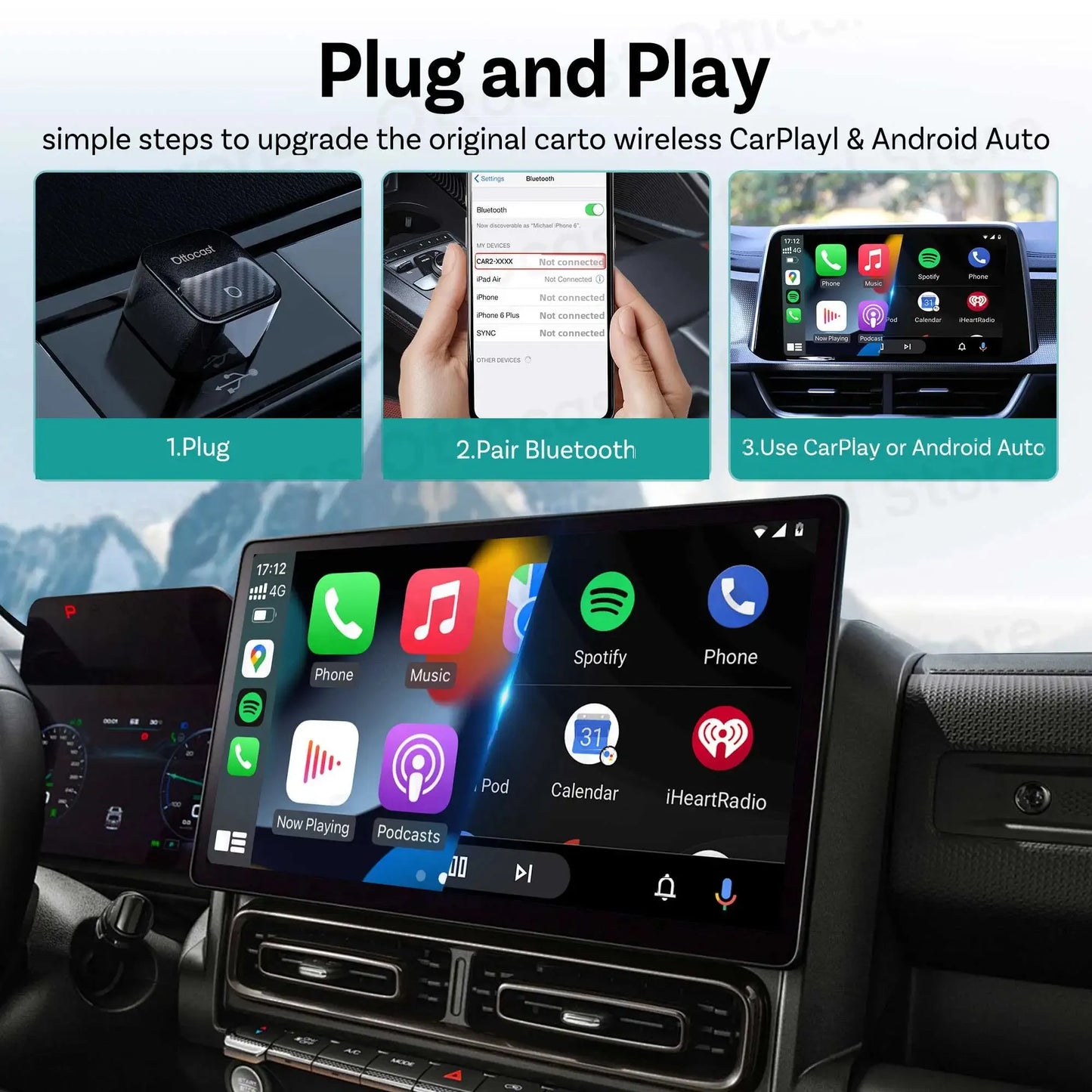 OTTOCAST Mini Core Wireless CarPlay & Android Auto Adapter