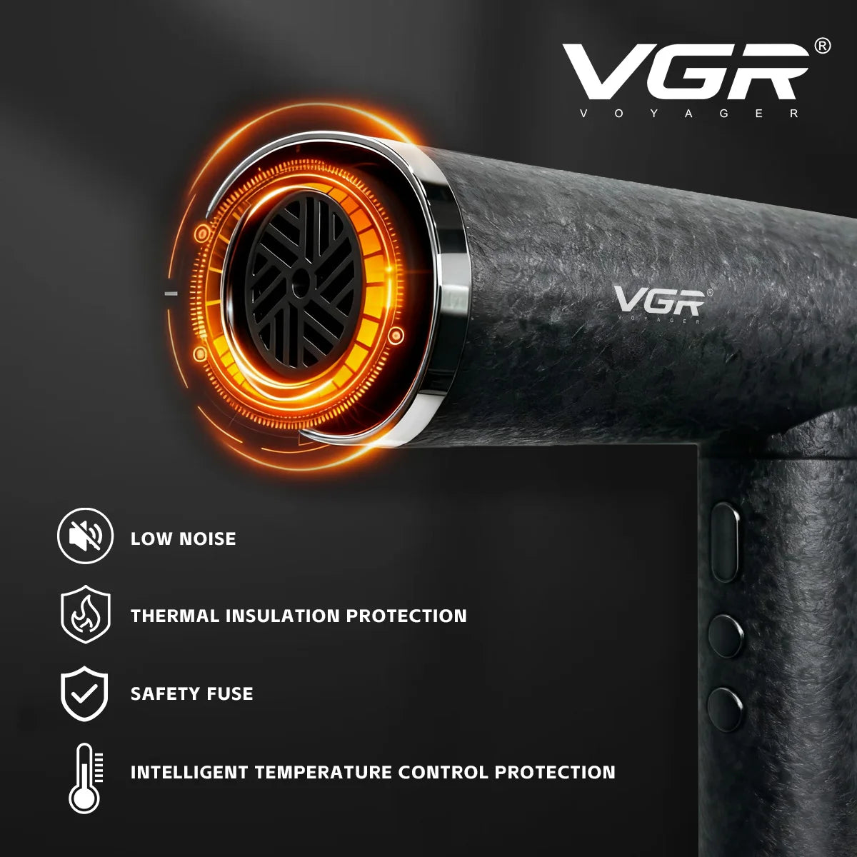 VGR Hair Dryer Professional Air Blower Negative Ion High Speed Hair Dryer Machine Hot and Cold Adjustment Barber Salon V-640HD