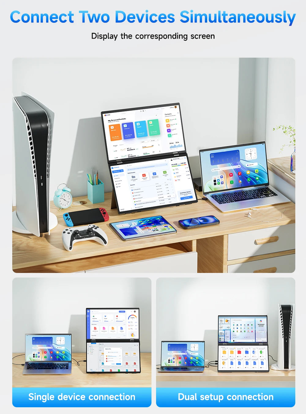 EVICIV 15.6" Dual Portable Monitor 1080P FHD With 360° Flip External Computer Display For PC Laptop Mac Phone Xbox PS4/5 Switch - Limetastore