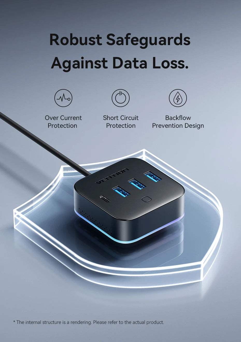 Vention USB 3.0 / USB‑C 3.2 Gen1 RGB Hub | 4‑Port 5Gbps Desktop Splitter for PC & Laptop