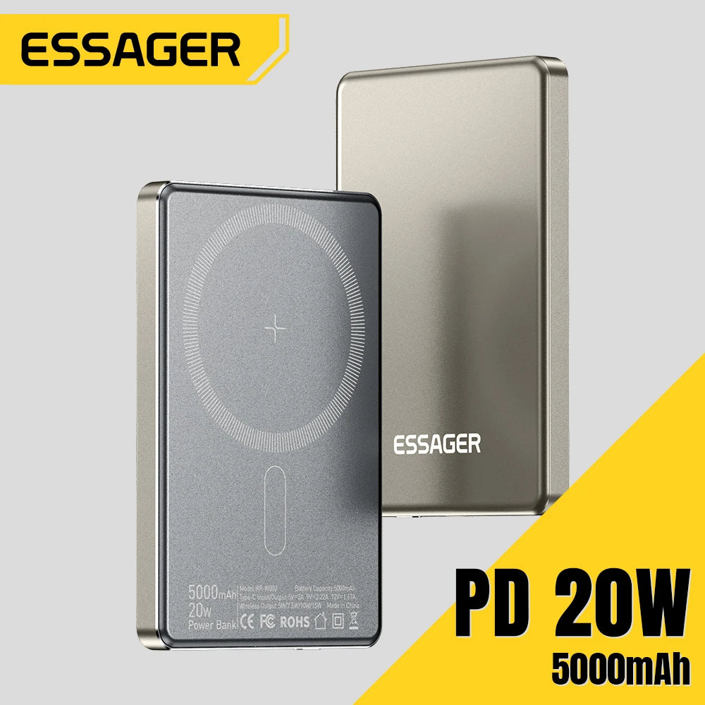ESSAGER Thin Magnetic Wireless Power Bank 20W 5000mAh MagSafe