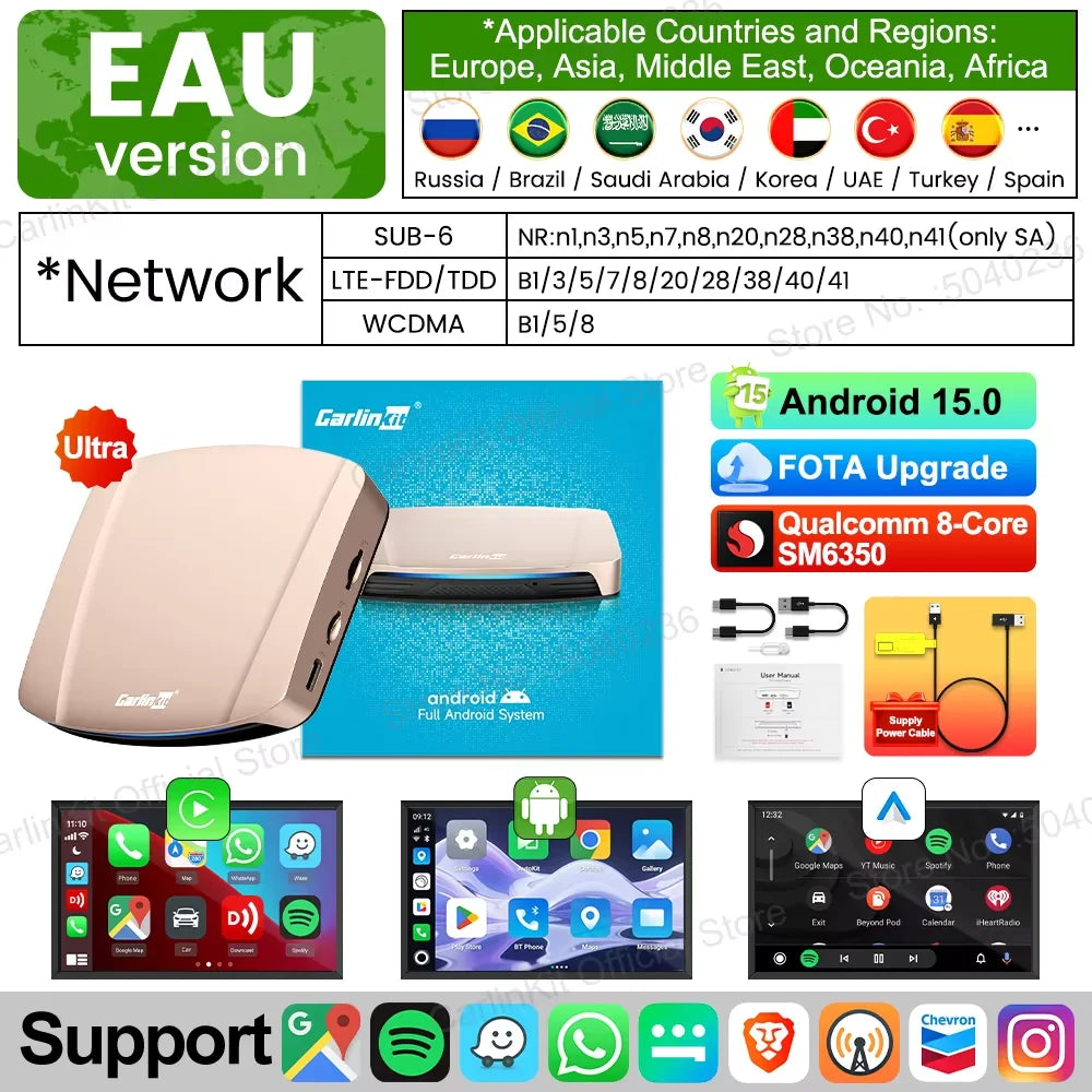 CarlinKit Tbox‑Ultra Android 15 8+128GB Wireless CarPlay AI Box