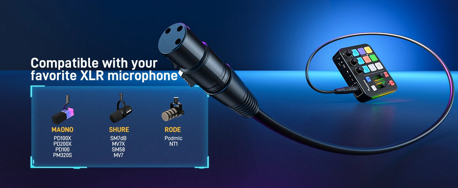 Maono G1 NEO – Gaming Audio Interface | 4‑Channel Mixer, Custom Sound Effects, RGB Lighting, XLR Input for Streaming & Podcasting