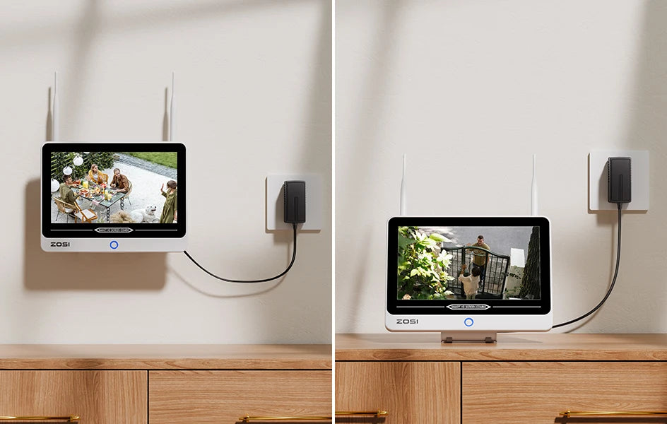 ZOSI 2K Wi‑Fi 6 8CH Security Camera System – 12'' LCD Monitor, 3MP Indoor/Outdoor Plug‑in WiFi Cameras