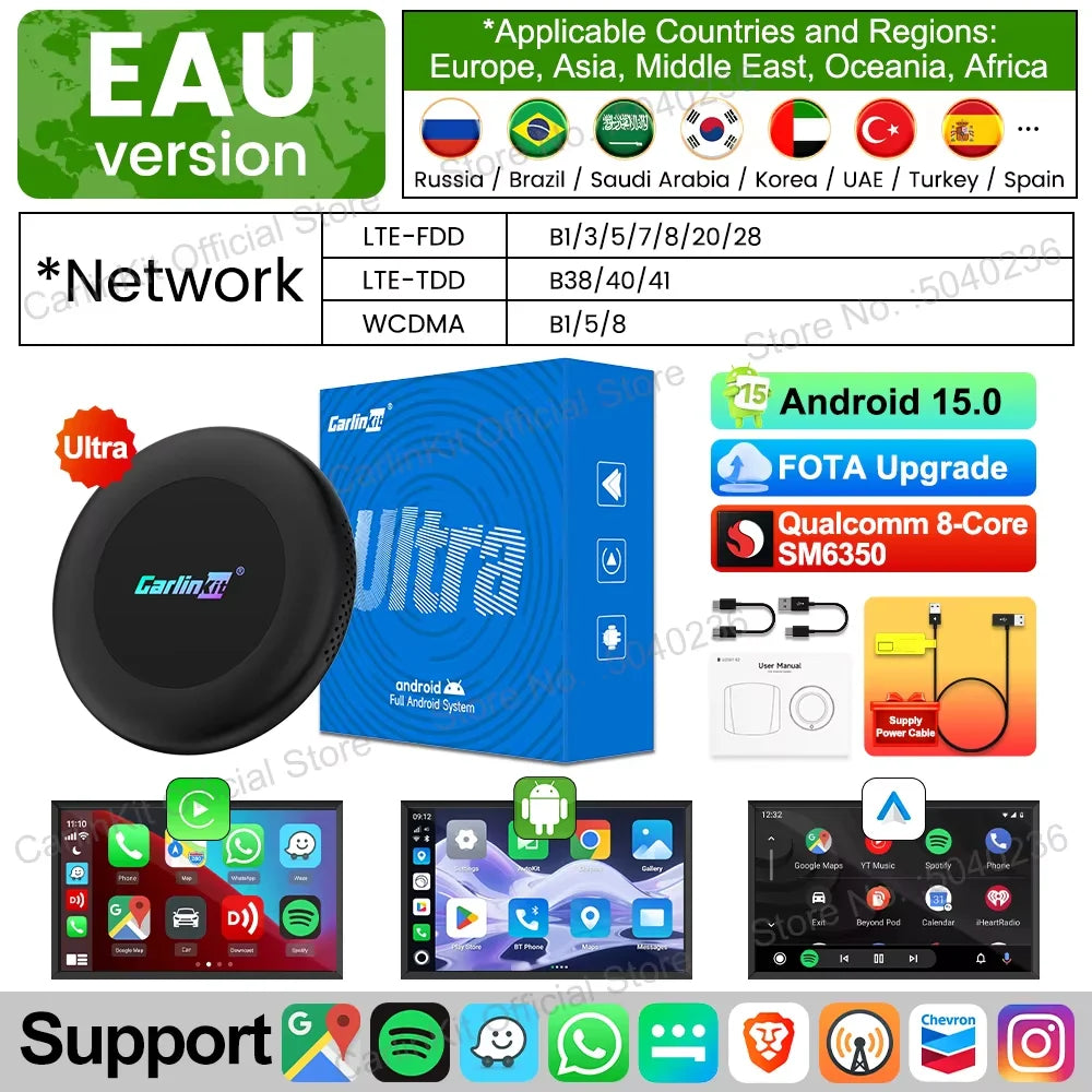 CarlinKit Android 15 SM6350 8+128GB Wireless CarPlay AI Box