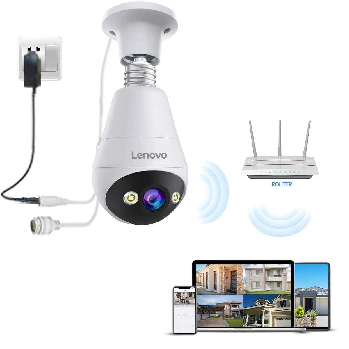 Lenovo 2K E27 Bulb WiFi Camera Home Indoor Video Surveillance Camera Color Night AI Tracking Security PTZ IP Camera Baby Monitor - Limetastore