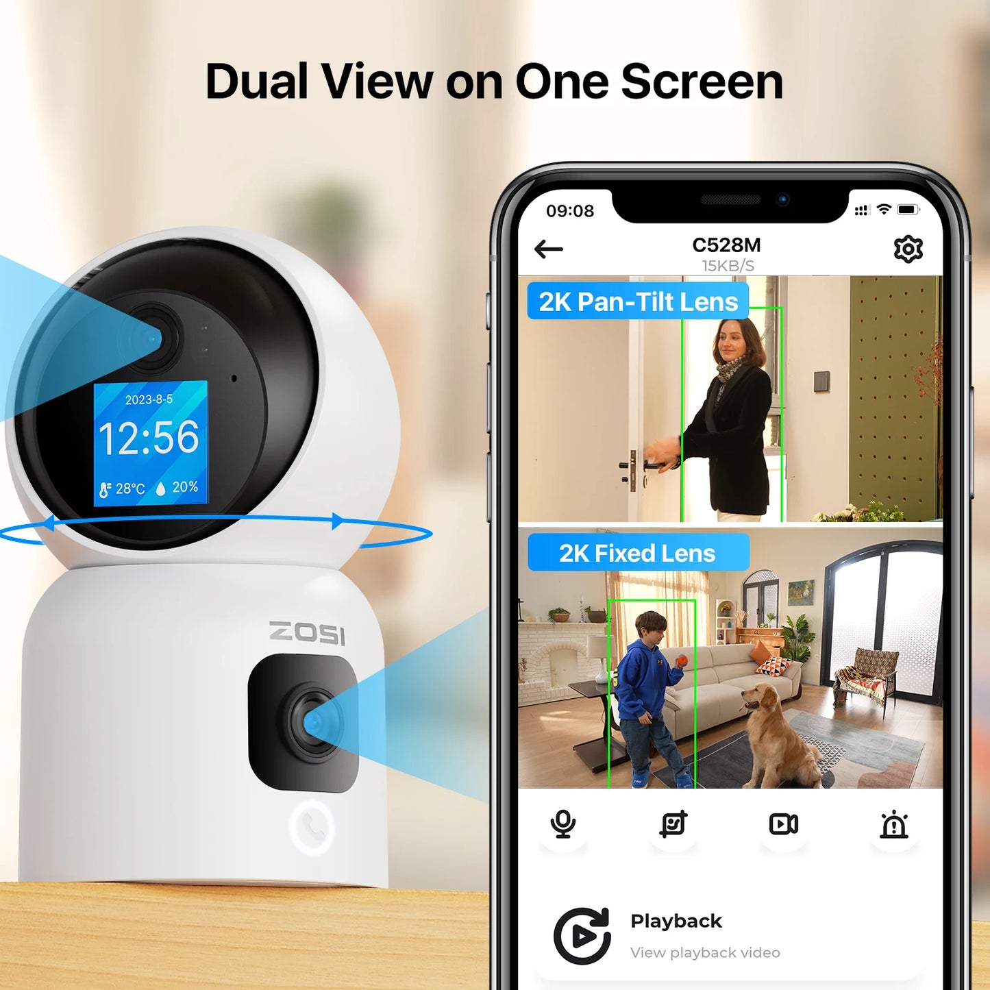 ZOSI 360° PTZ Smart Home Security Camera – Auto‑Tracking Indoor WiFi Baby & Pet Monitor with AI Detection & HD Night Vision