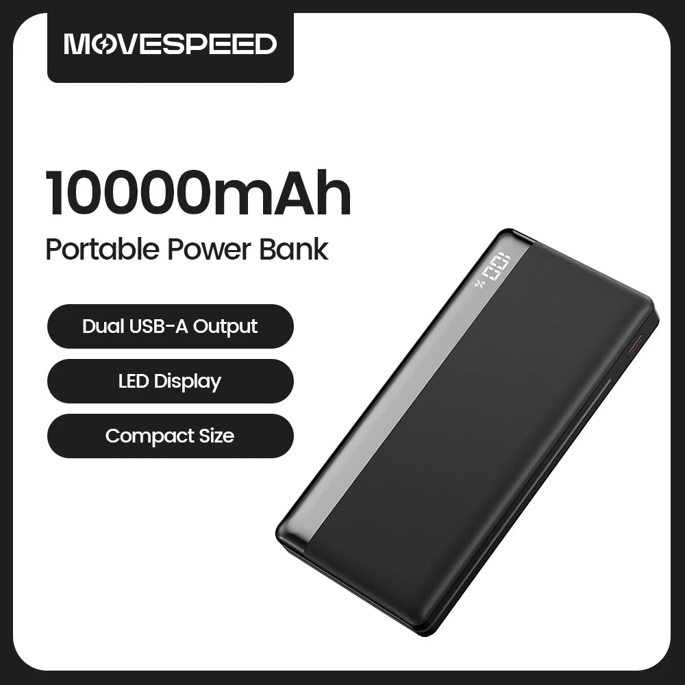 MOVESPEED K10 prenosna baterija 10000 mAh, dvojna vrata USB A, hitro polnjenje, velika zunanja baterija za iPhone 15 Pro, Samsung S23, Xiaomi 14