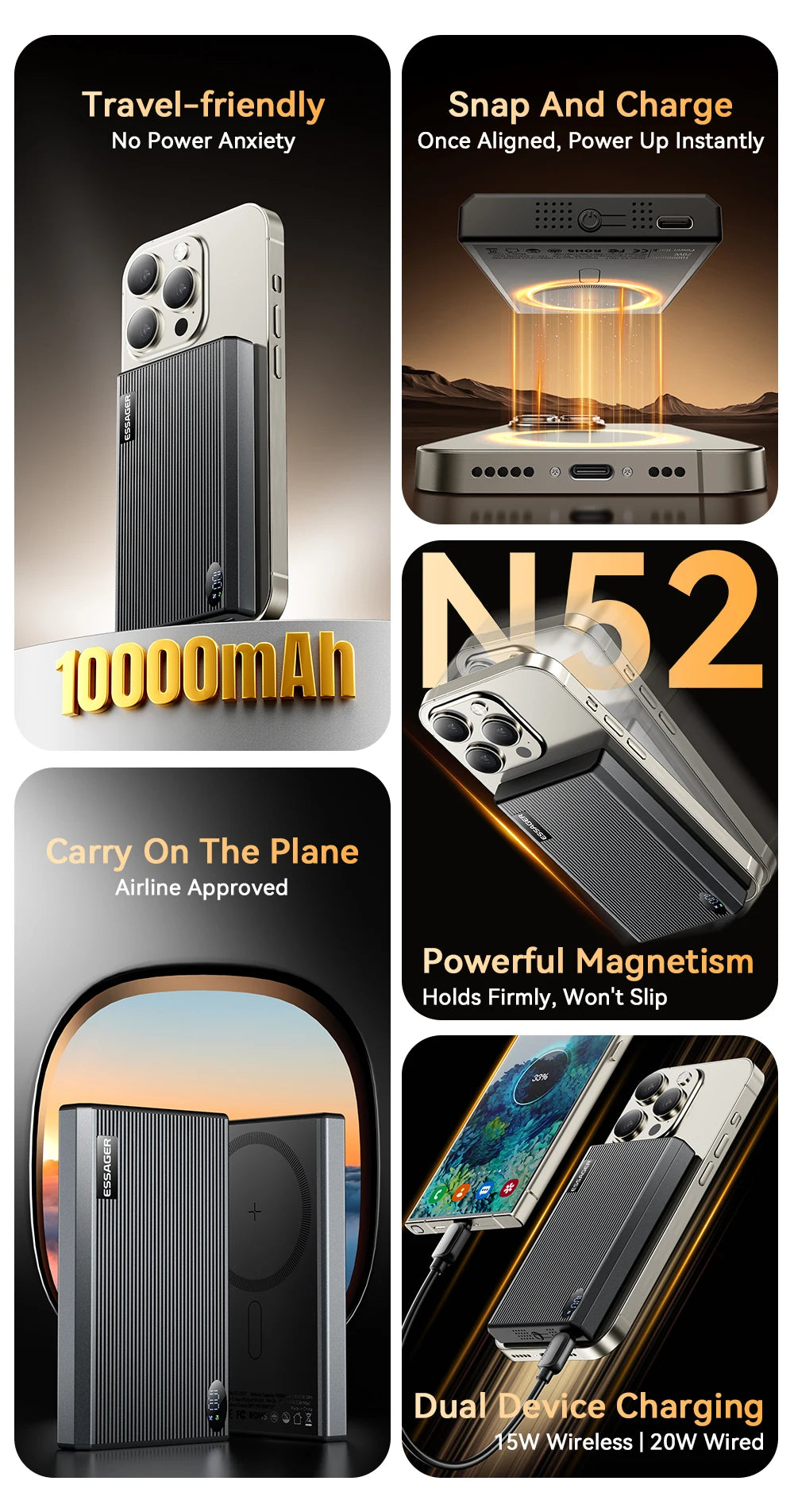 ESSAGER Thin Magnetic Power Bank 20W 10000mAh MagSafe