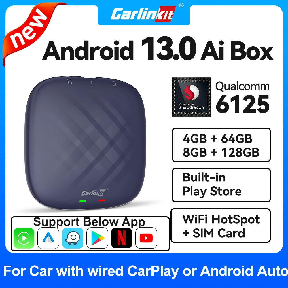 CarlinKit Android 13 8+128GB SIM Wireless CarPlay AI Box