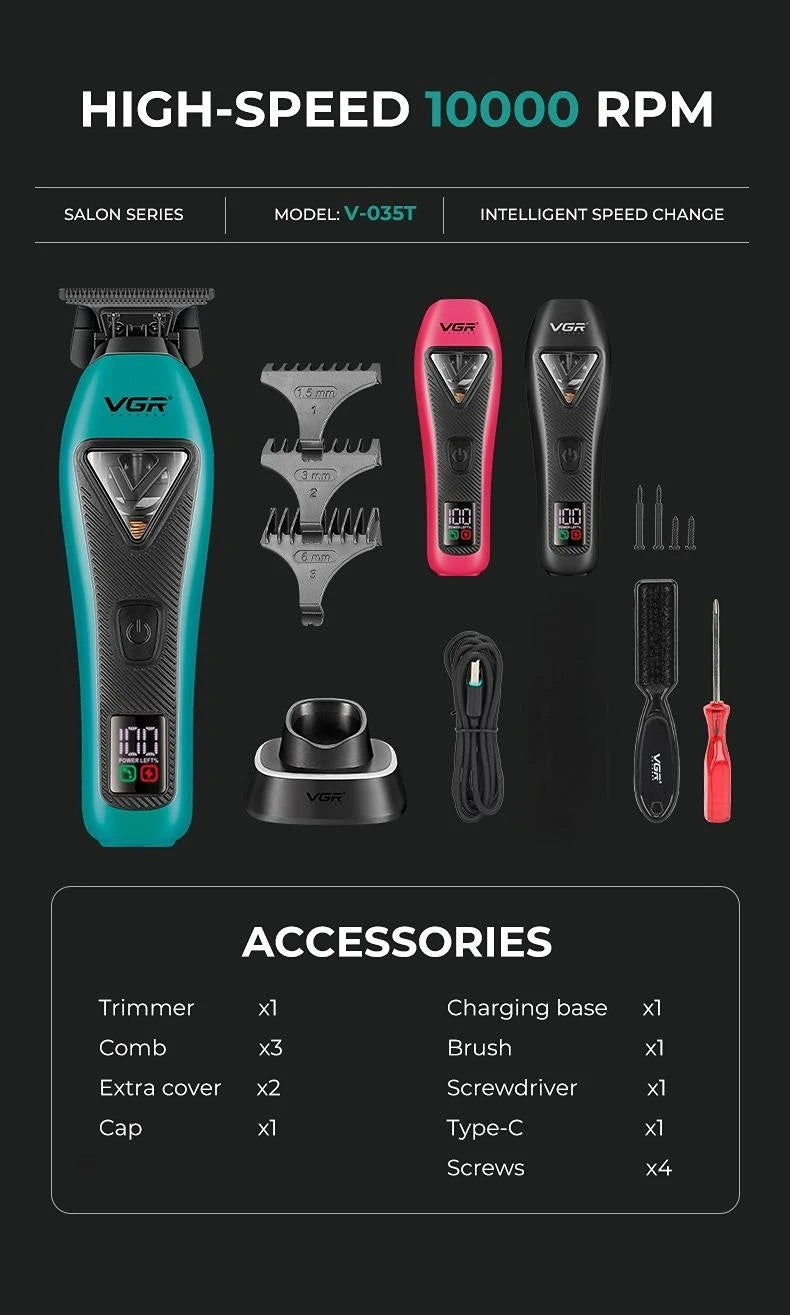 VGR Hair Trimmer Professional Hair Cutting Machine Cordless Barber Clipper Vector Motor Haircut Electric Trimmer for Men V-035C