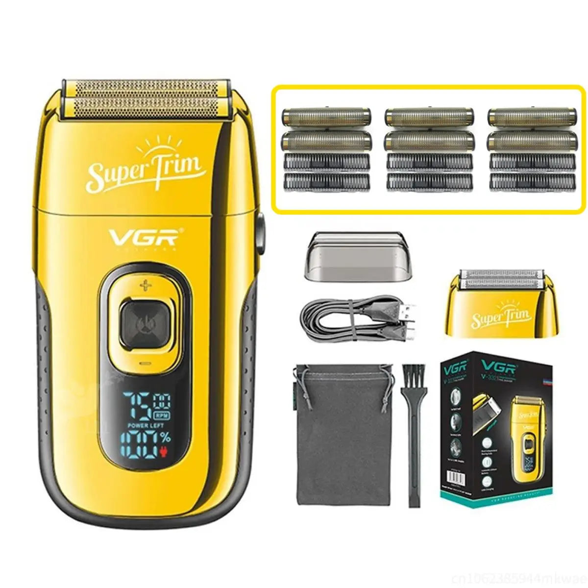 VGR Electric Shaver Professional Beard Shaver Reciprocating Bald Shaver Beard Trimmer Rechargeable LED Display Golden V-332
